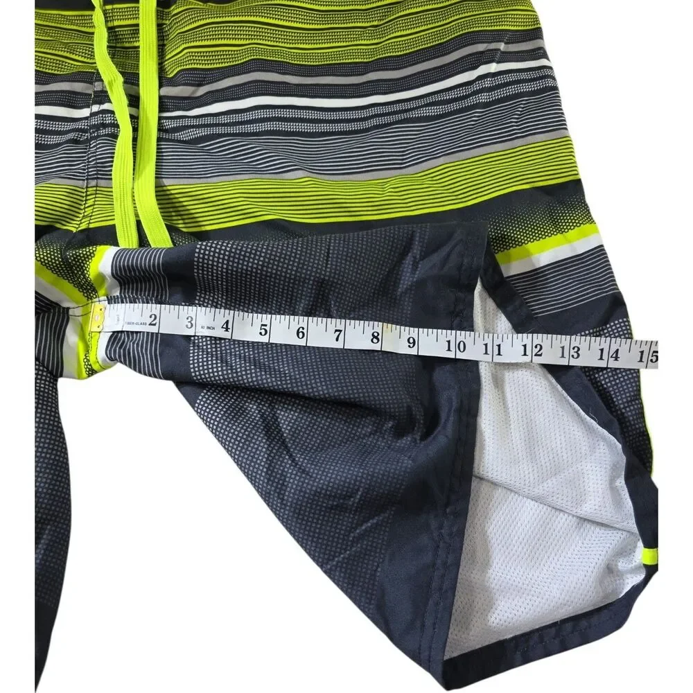 OP Ocean Pacific Mens Big Tall Board Shorts 3XL Neon Stripe Lined Trunks EUC